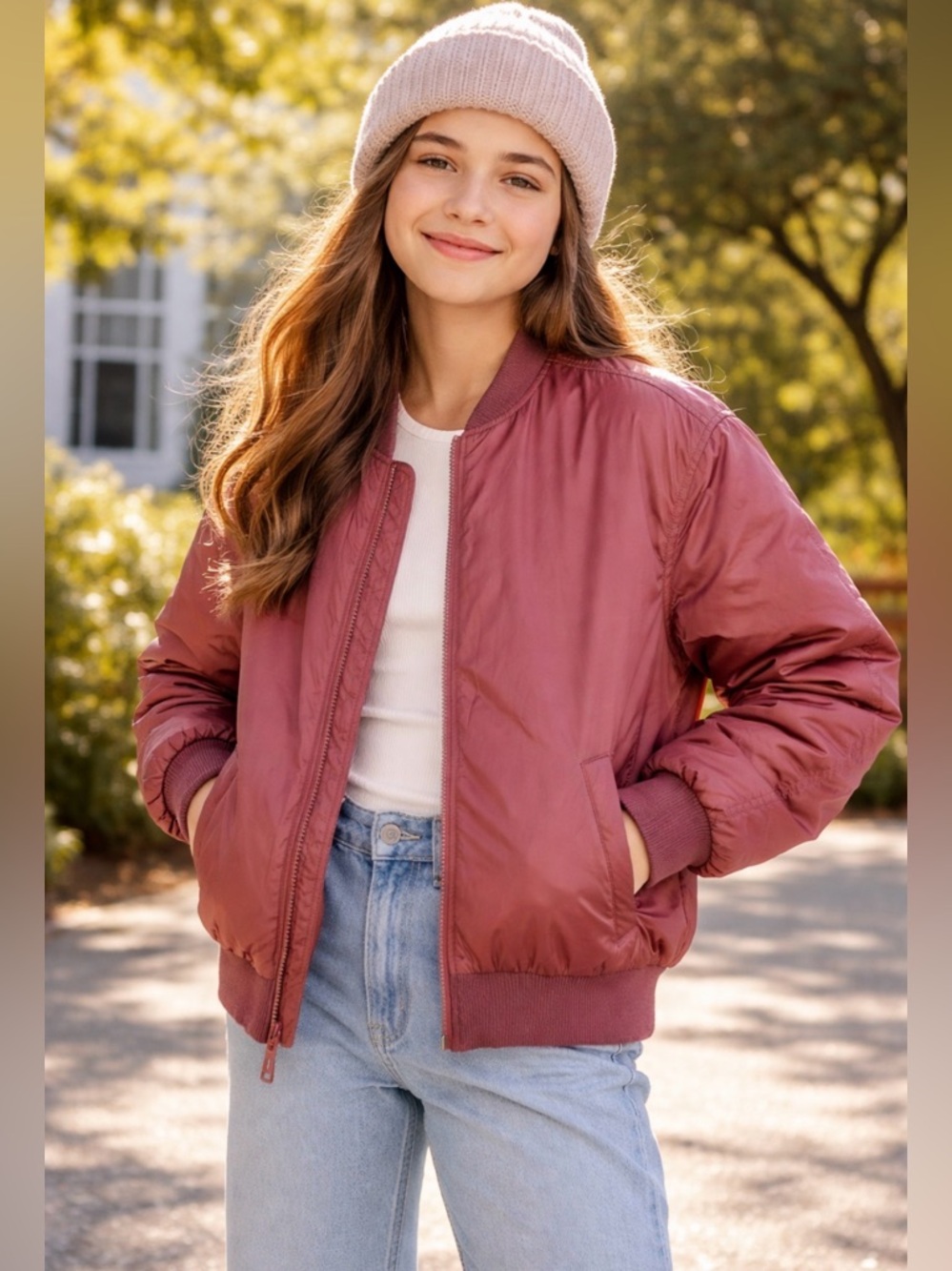 Girls Satin Bomber Jacket - Mauve - size XL (14-16) - ✽ SOLD OUT ONLINE ✽ - Picture 5 of 12